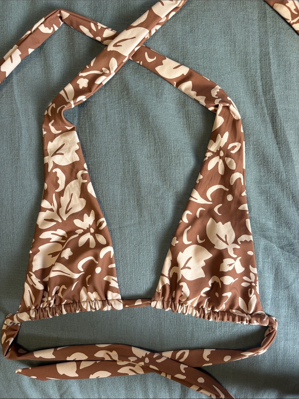 Skatie Brown and Cream Floral Triangle Bikini Top - Picture 3 of 5